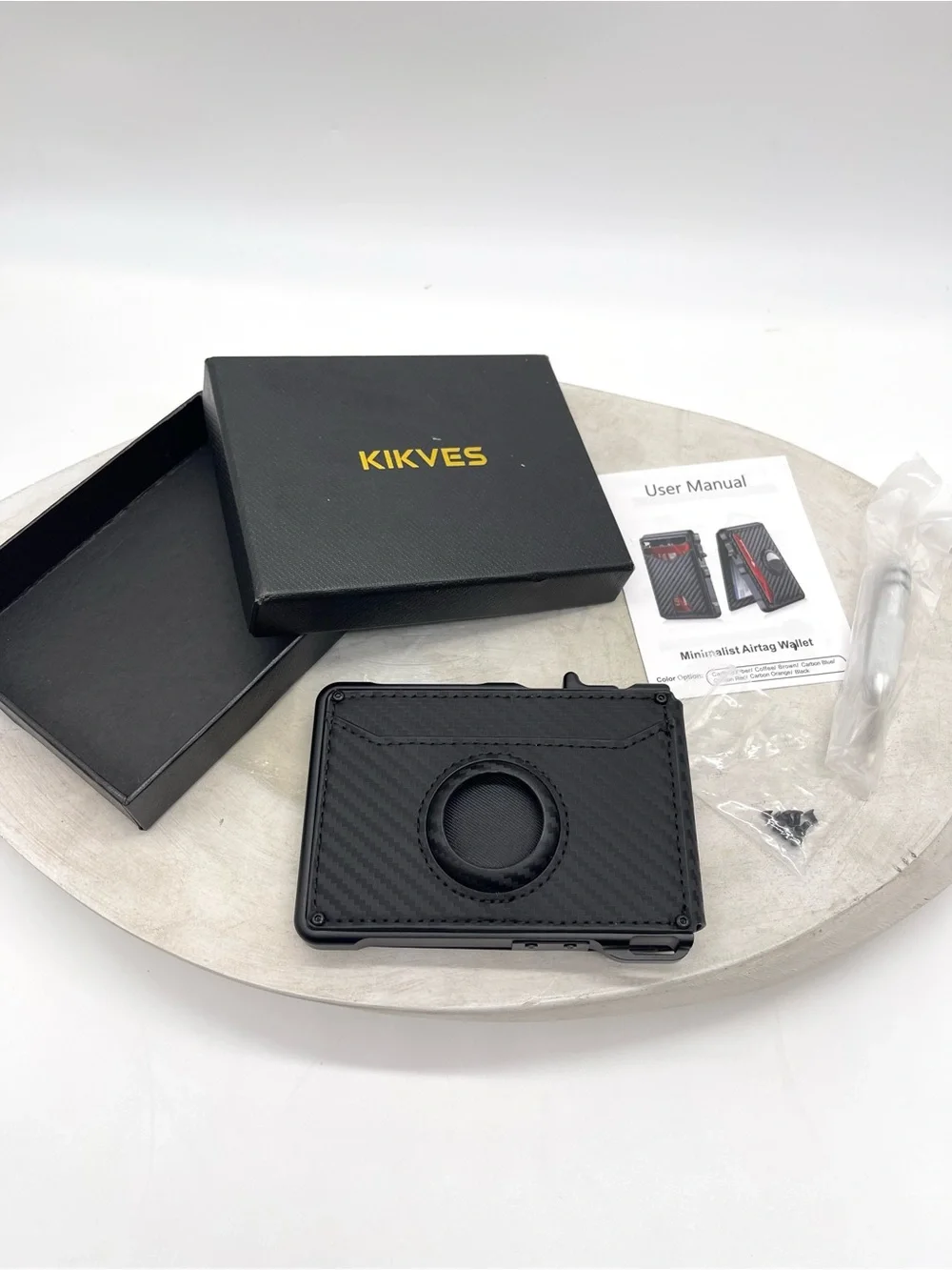 KIKVES AirTag Wallet Carbon Fiber Minimalist Pop Up Card Holder RFID Blocking